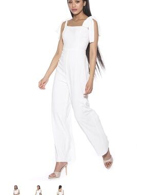 White Tie-Shoulder Wide-Leg Jumpsuit